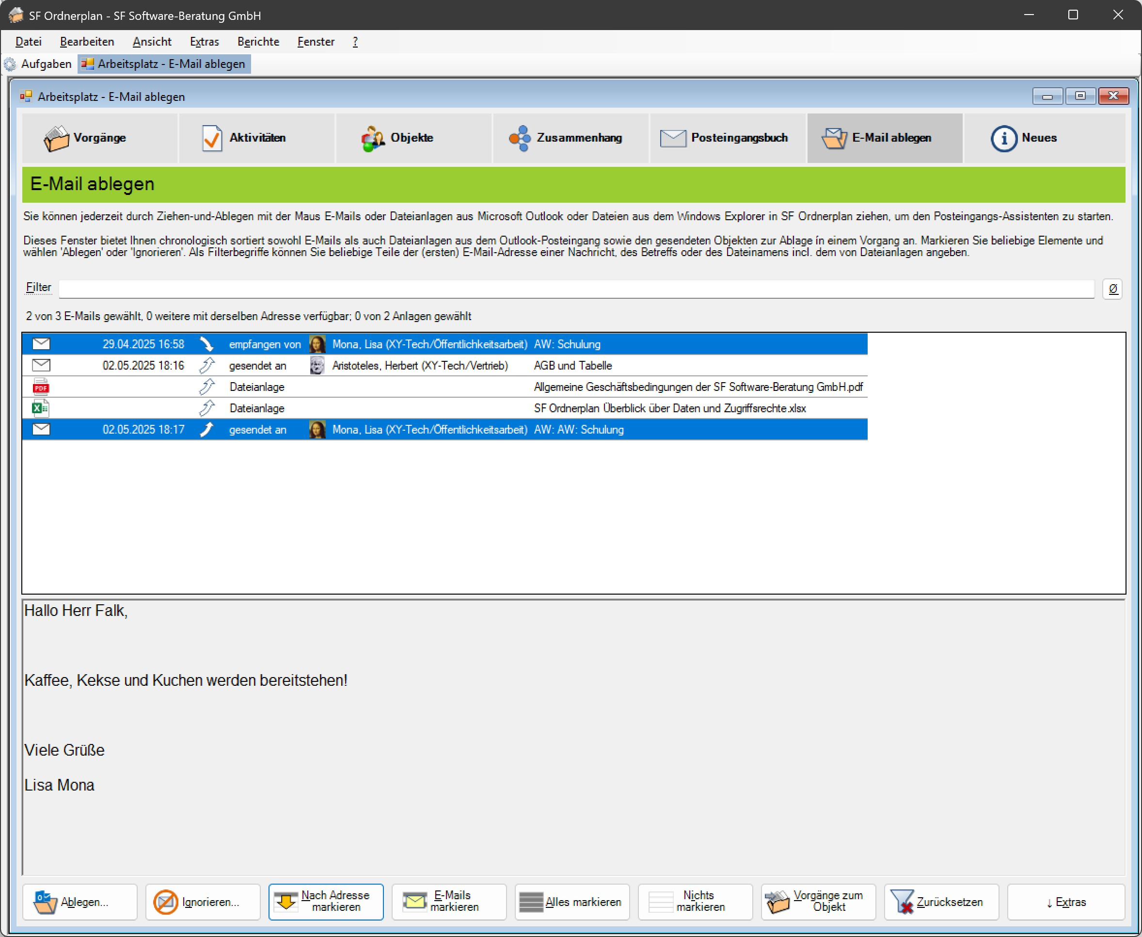 SF Ordnerplan E-Mail ablegen Beides markiert