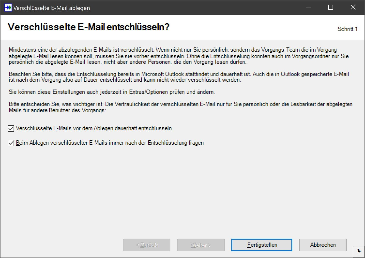 SF Ordnerplan Verschlüsselte Mails entschlüsseln