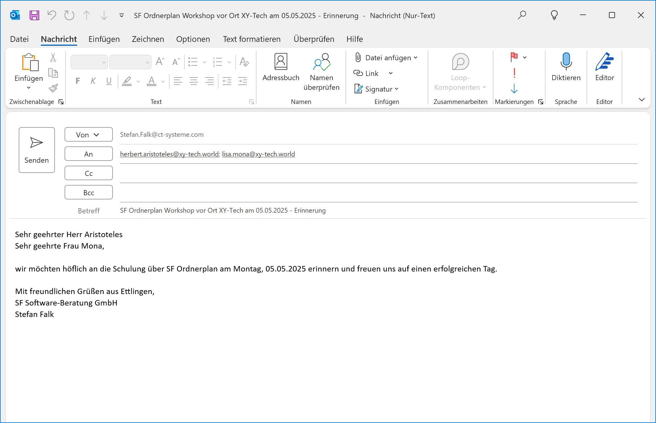 SF Ordnerplan Im Vorgangsordner erzeugte Mail