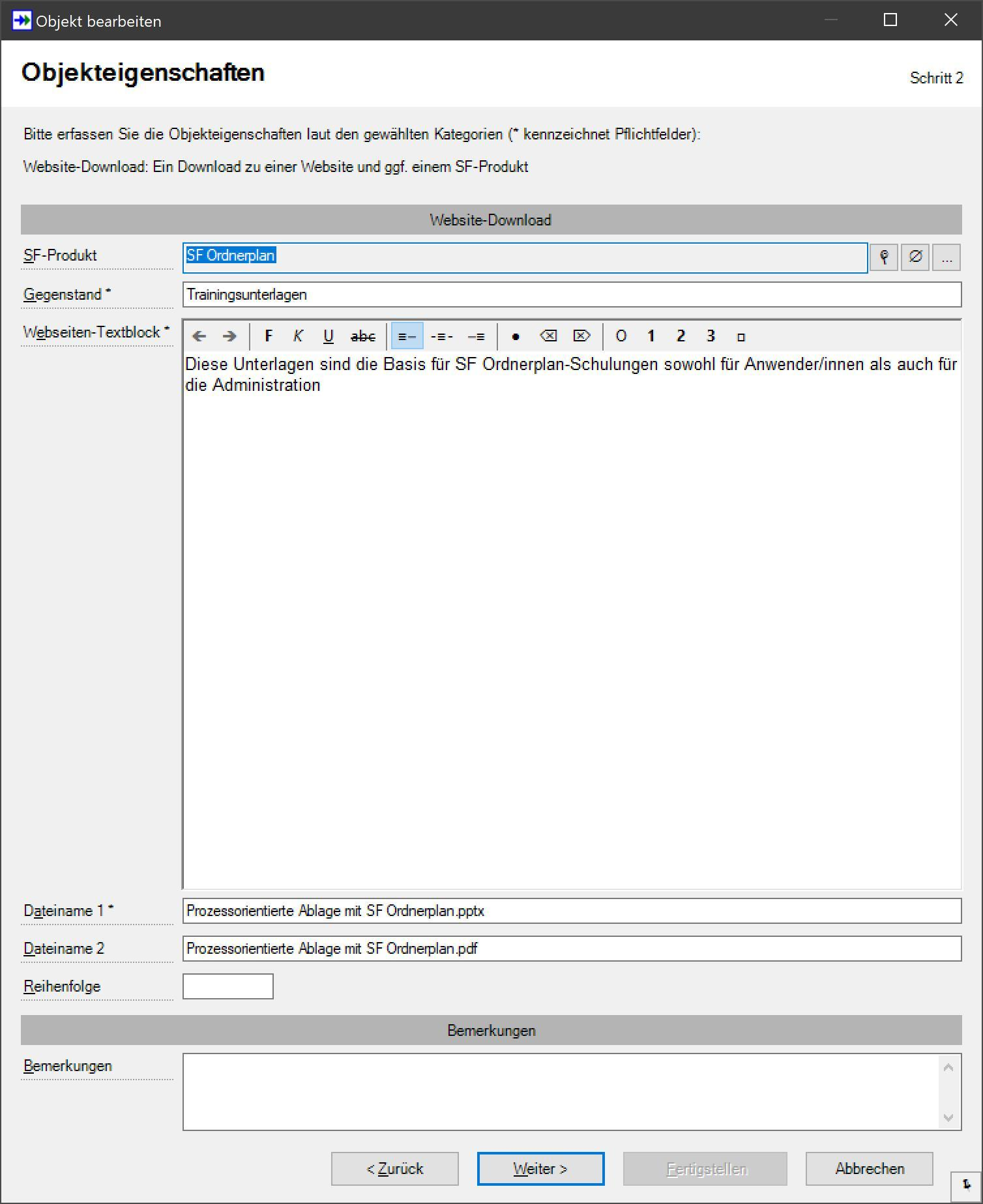 SF Ordnerplan Downloads als Dokumente und Stammdat
