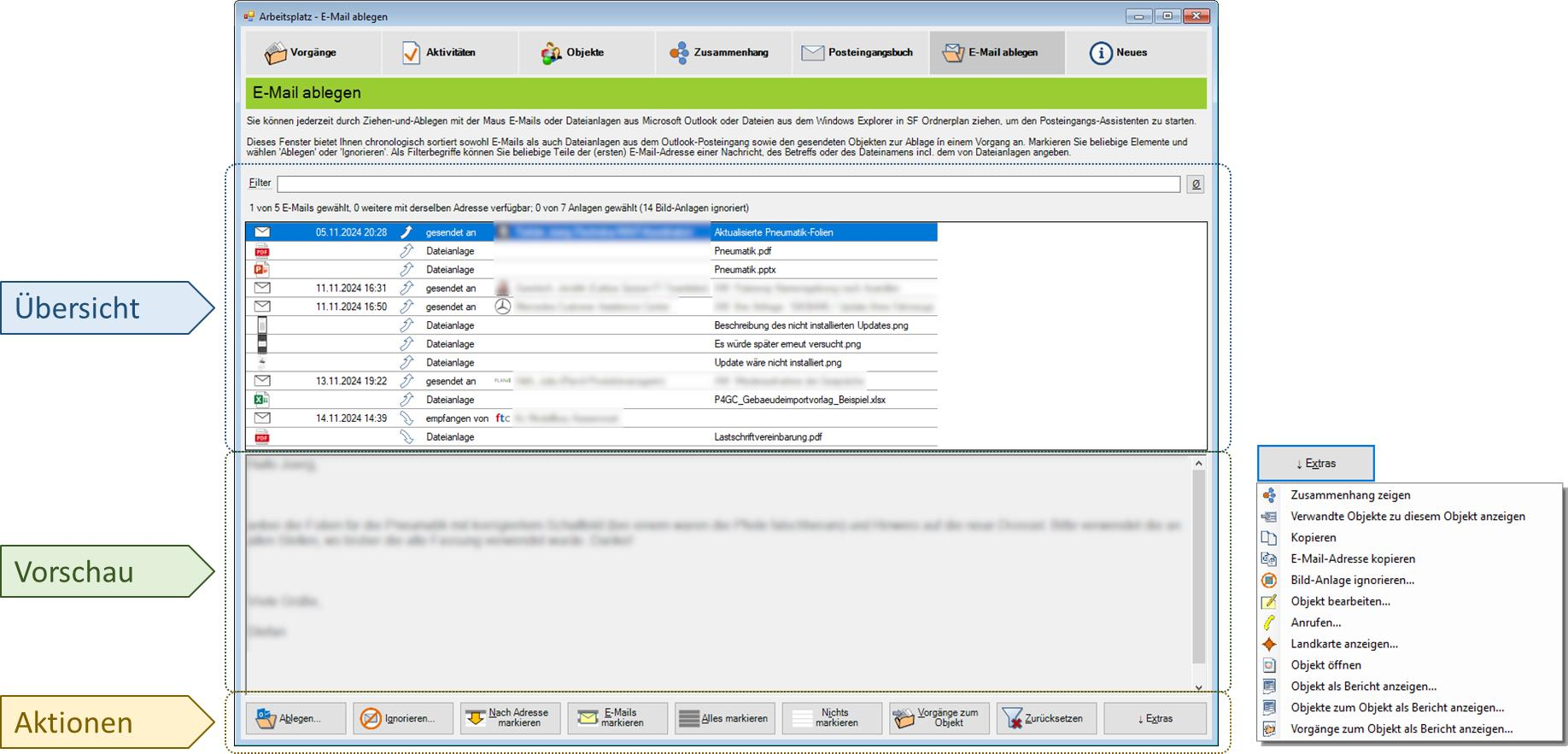 SF Ordnerplan Screenshot 'E-Mail ablegen'