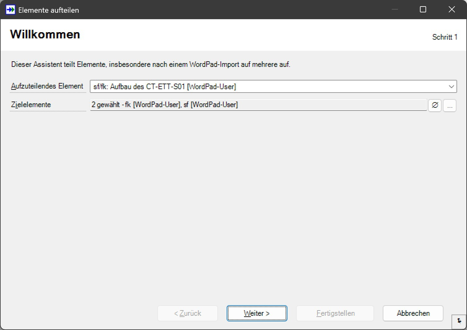 SF Serververwaltung Elemente aufteilen